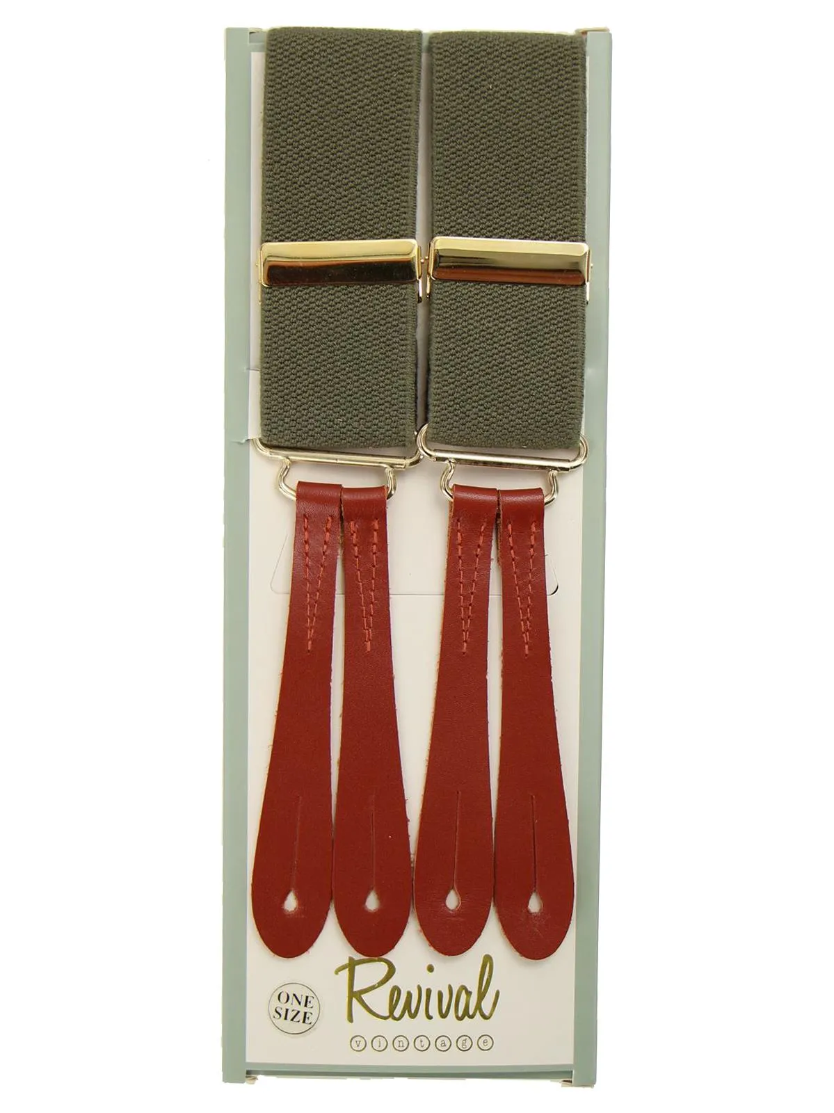 Khaki Green Vintage Style Braces with Leather Loops