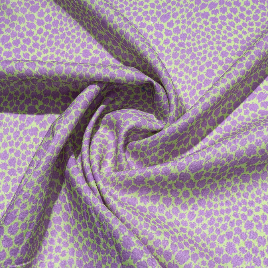 Lilac Leaf Printed Lime Green Pure Linen (A 3.15m Piece)