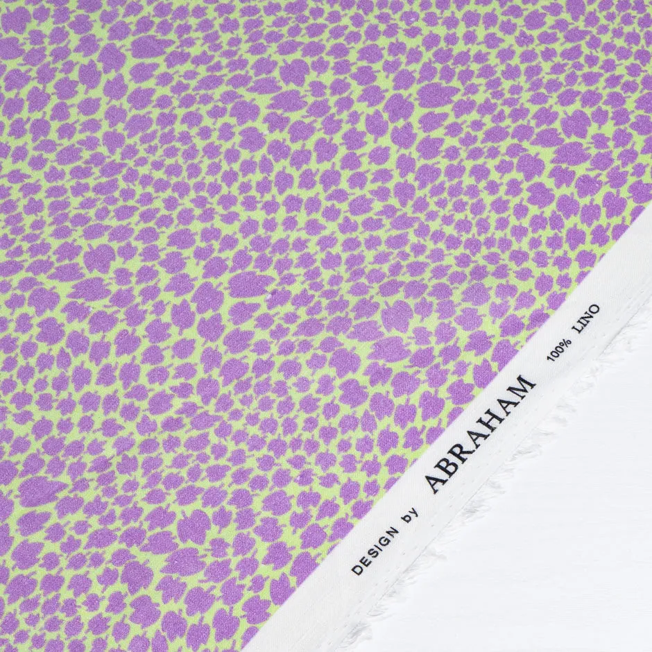 Lilac Leaf Printed Lime Green Pure Linen (A 3.15m Piece)