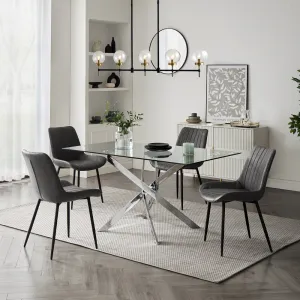 Lucia Rectangular Glass Dining Table & 4 Girona Chairs, Grey Faux Leather