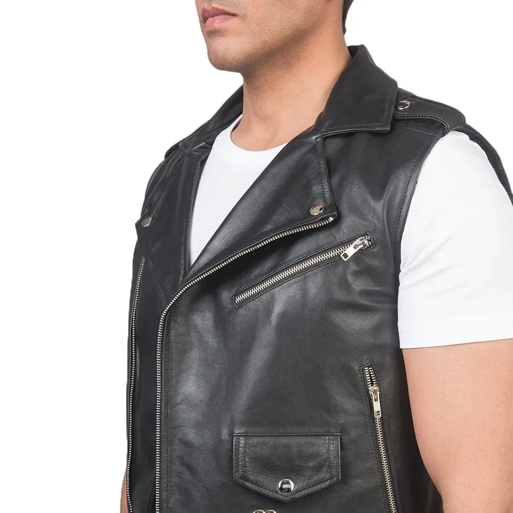 Mens Black Leather Motorcycle Vest