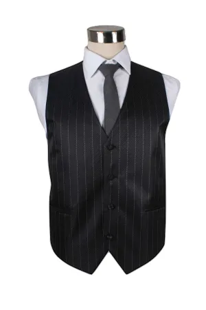 Mens Black Pin Striped Patterned Vest Waistcoat