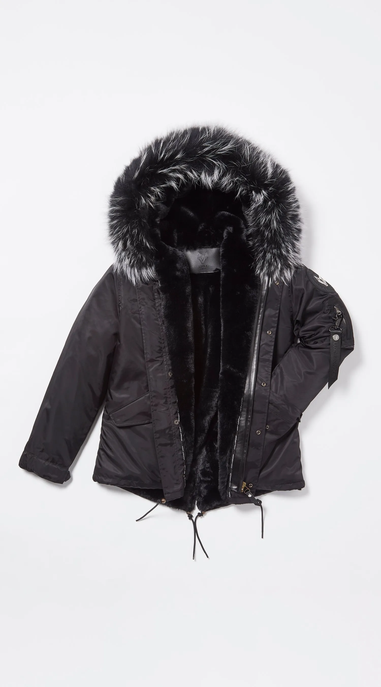 Mens Black Water-Repellent Luxy Fur Parka - Black Mist