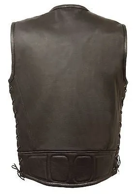 Mens Motorcycle Milwaukee updated collarless quilted shoulder cow leather vest