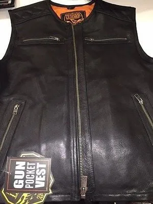 Mens Motorcycle Milwaukee updated collarless quilted shoulder cow leather vest