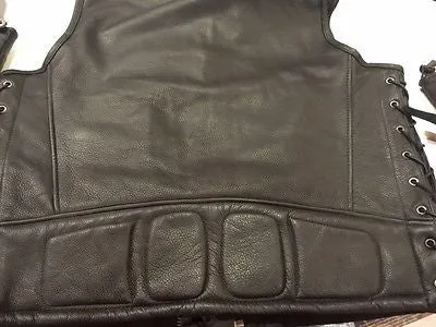 Mens Motorcycle Milwaukee updated collarless quilted shoulder cow leather vest