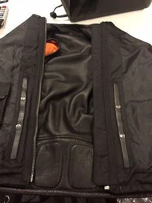 Mens Motorcycle Milwaukee updated collarless quilted shoulder cow leather vest