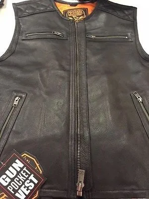 Mens Motorcycle Milwaukee updated collarless quilted shoulder cow leather vest