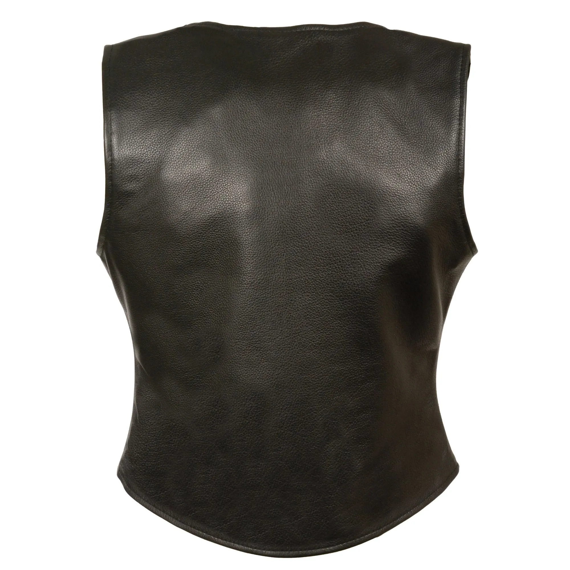 Milwaukee Leather LKL4701 Women's Black Leather Plain Round V-Neck Motorcycle Rider Vest W/Classic 4-Snaps Closure