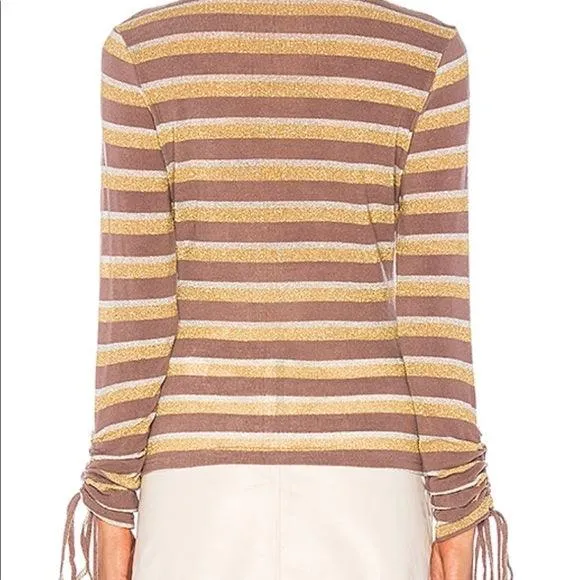 Mock Neck Long Sleeve Metallic Striped Top