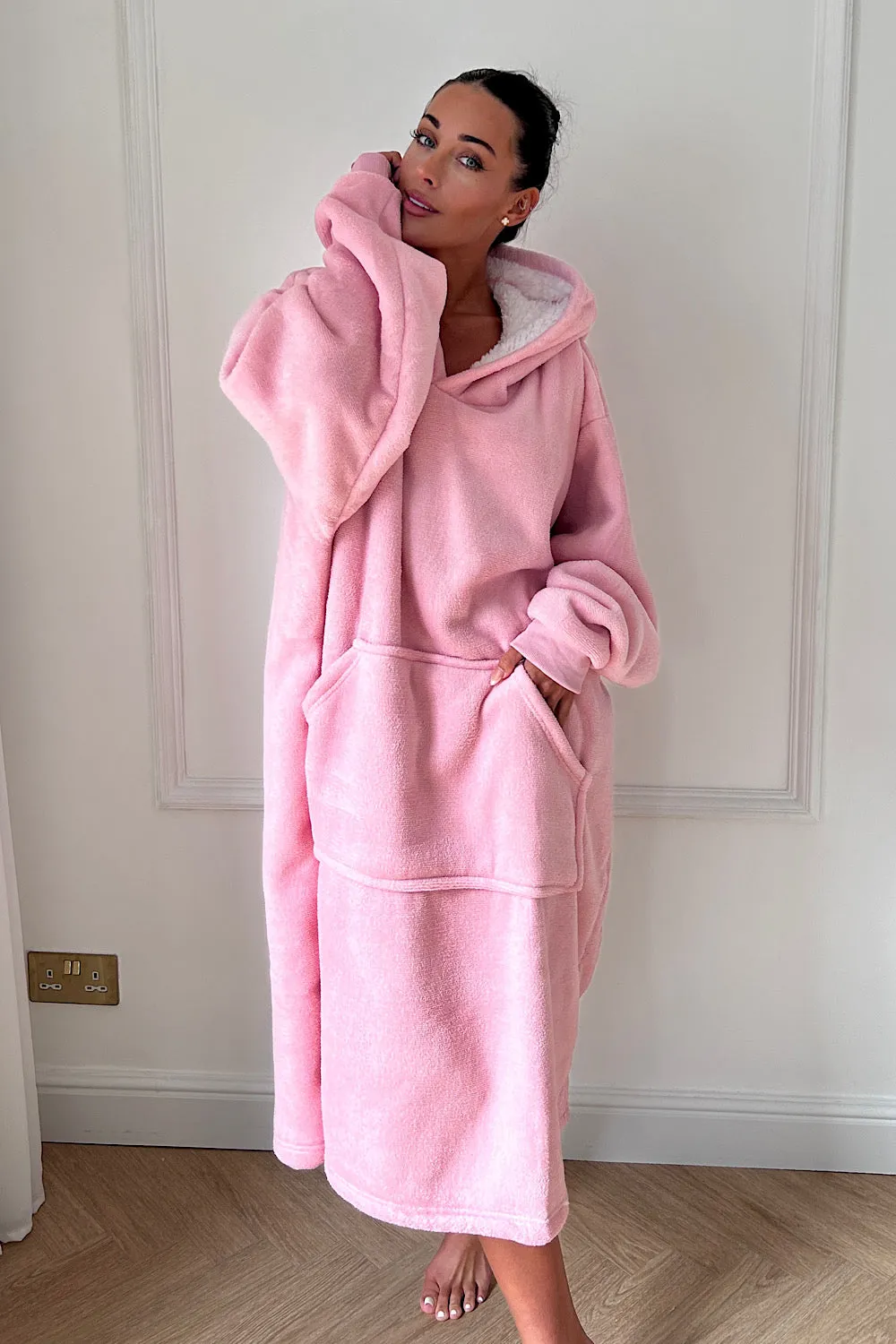 Oversized Pink Long Sherpa Hoodie