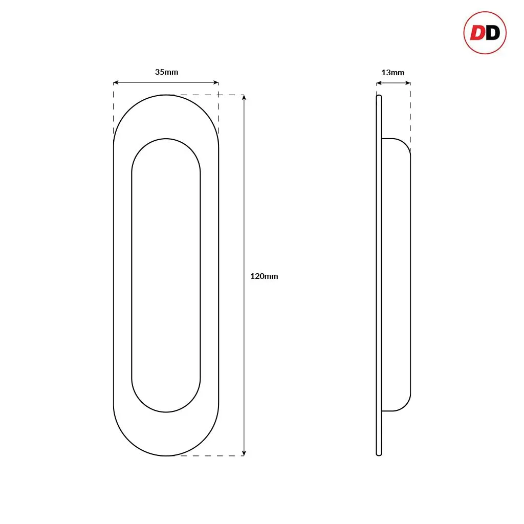 Pack of Three Burbank 120mm Sliding Door Oval Flush Pulls - Matt Black Finish