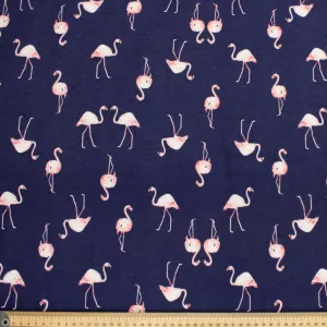 Pink Flamingo Birds on Navy Printed Flannelette Design-30