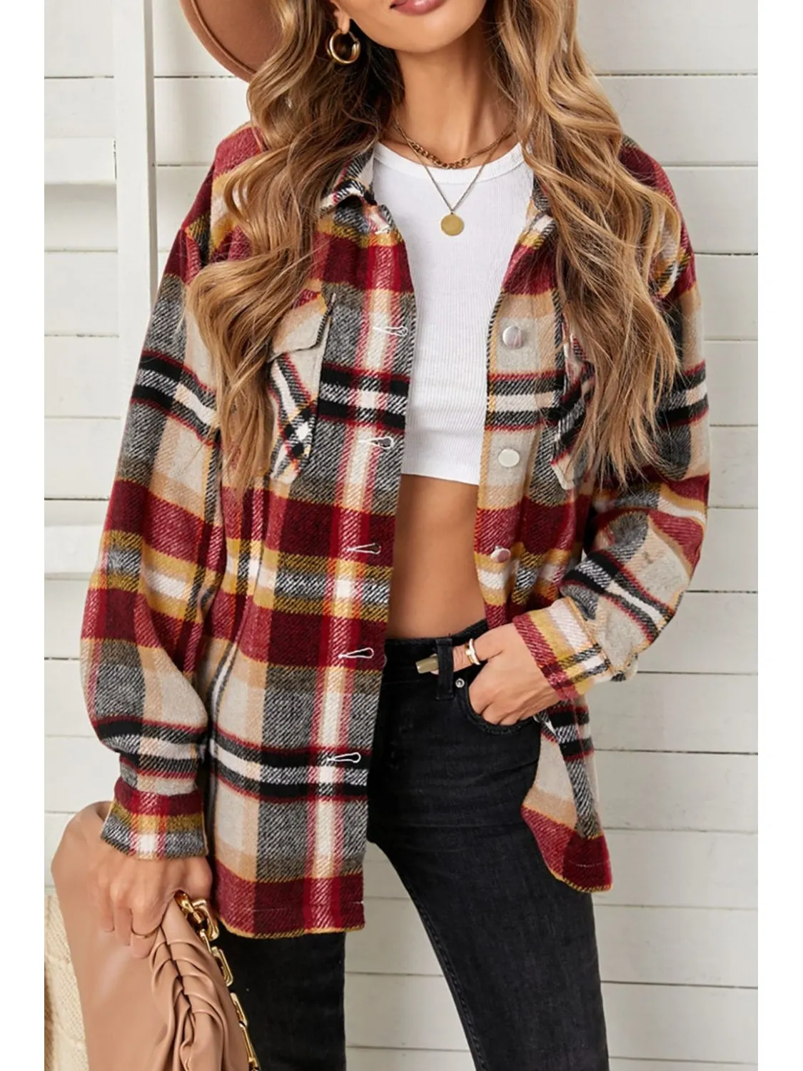 Plaid Pocketed Button Down Shacket