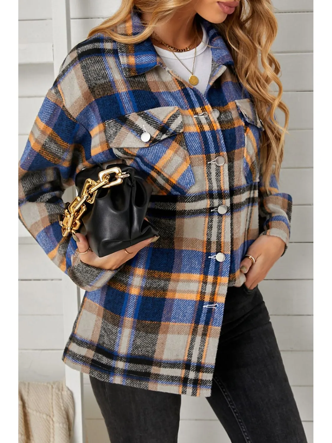 Plaid Pocketed Button Down Shacket