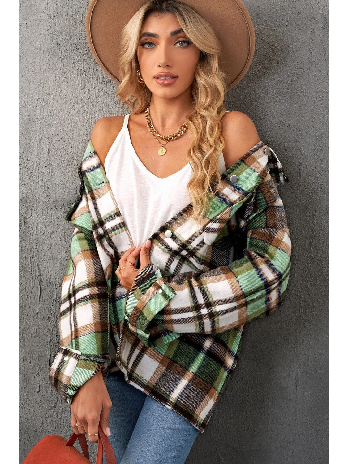 Plaid Pocketed Button Down Shacket