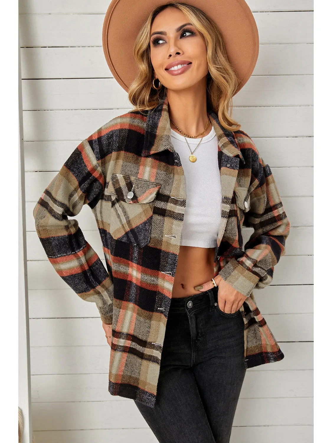 Plaid Pocketed Button Down Shacket