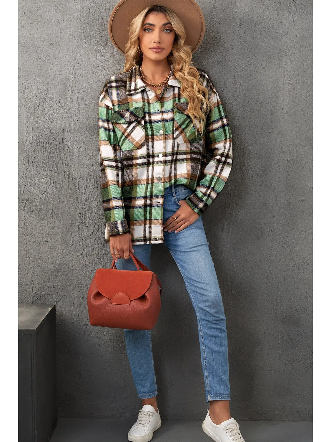 Plaid Pocketed Button Down Shacket