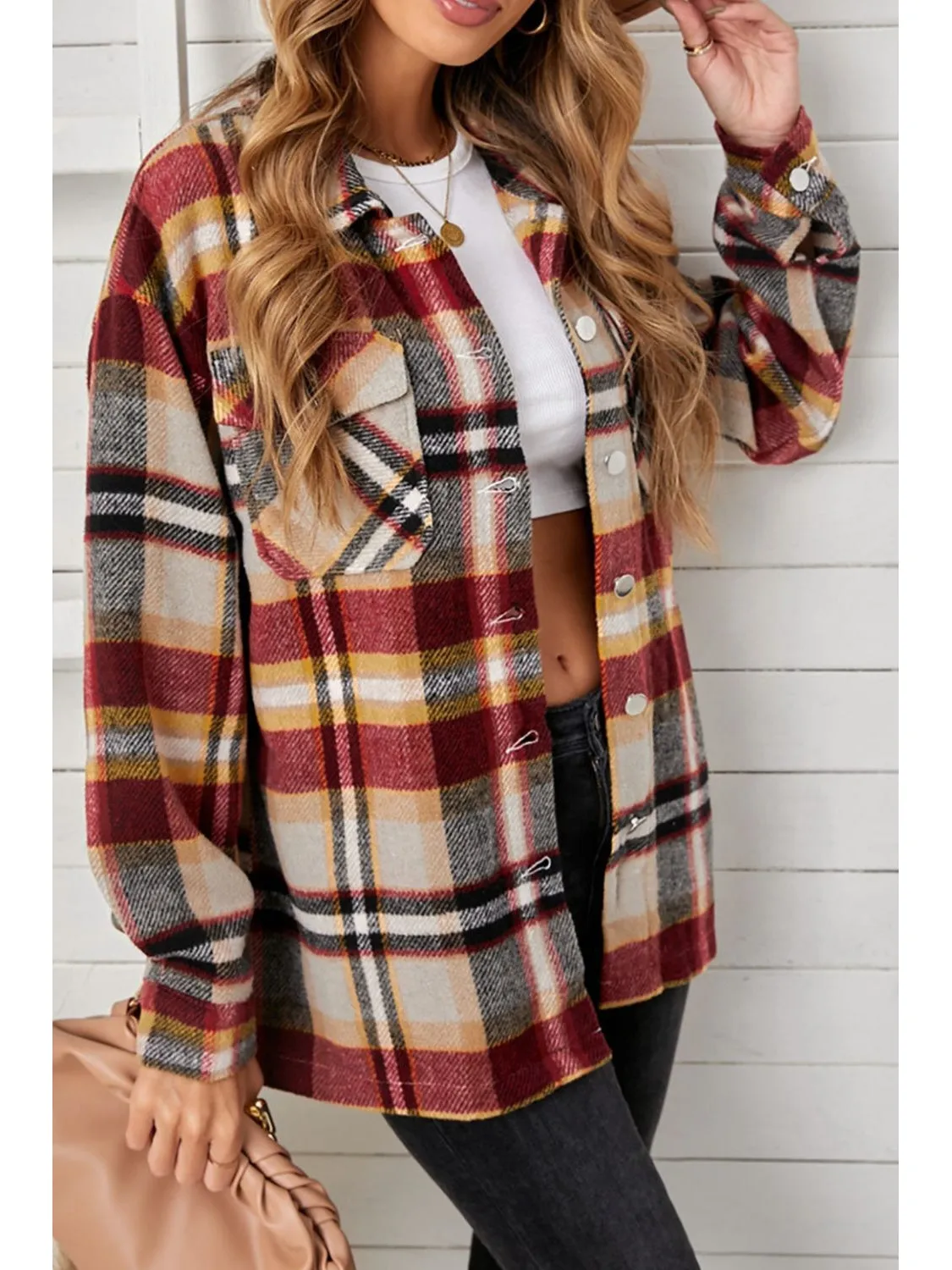 Plaid Pocketed Button Down Shacket