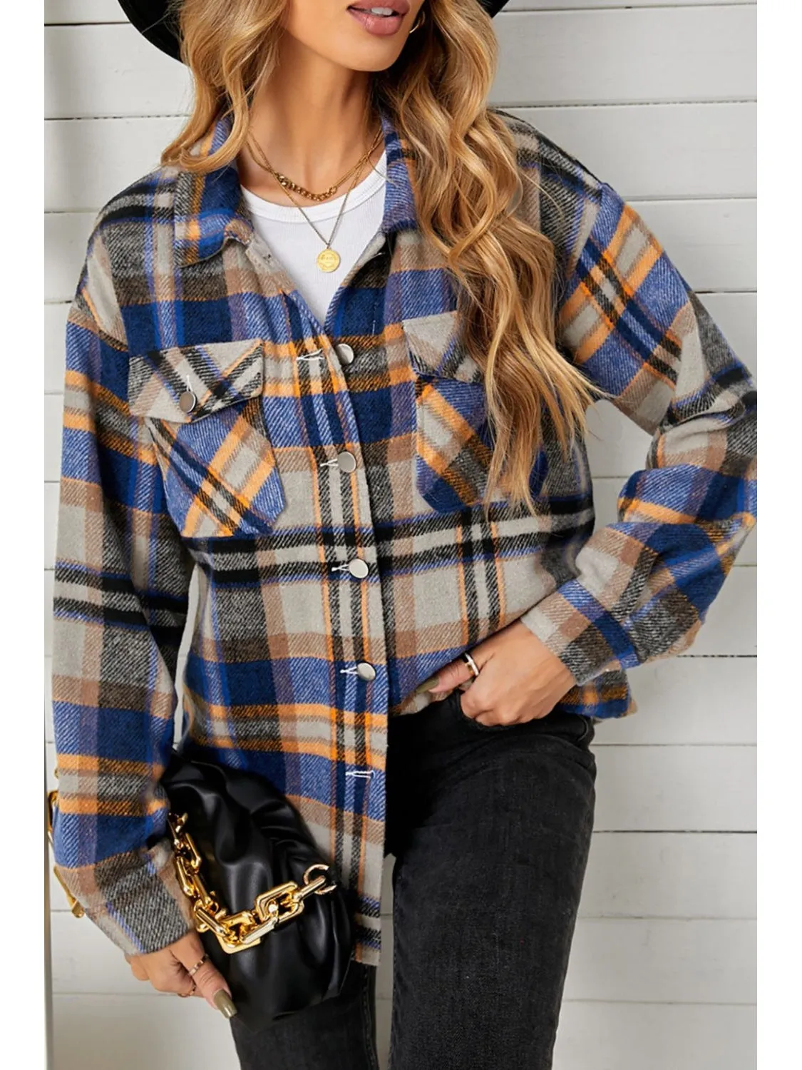 Plaid Pocketed Button Down Shacket