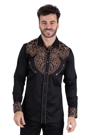 Platini Men's Cotton Black Embroidered Shirt