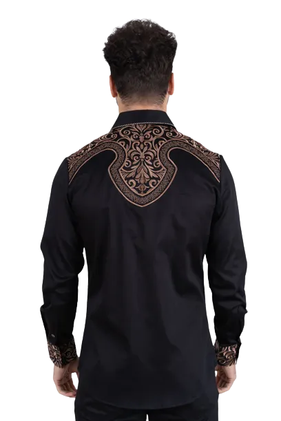 Platini Men's Cotton Black Embroidered Shirt