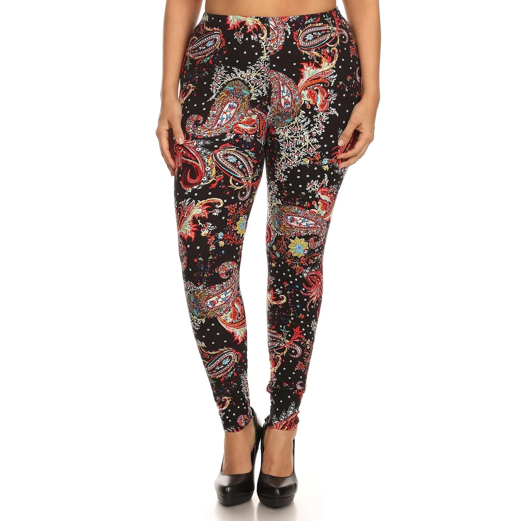 Plus size multi-color paisley Print Full Length Leggings