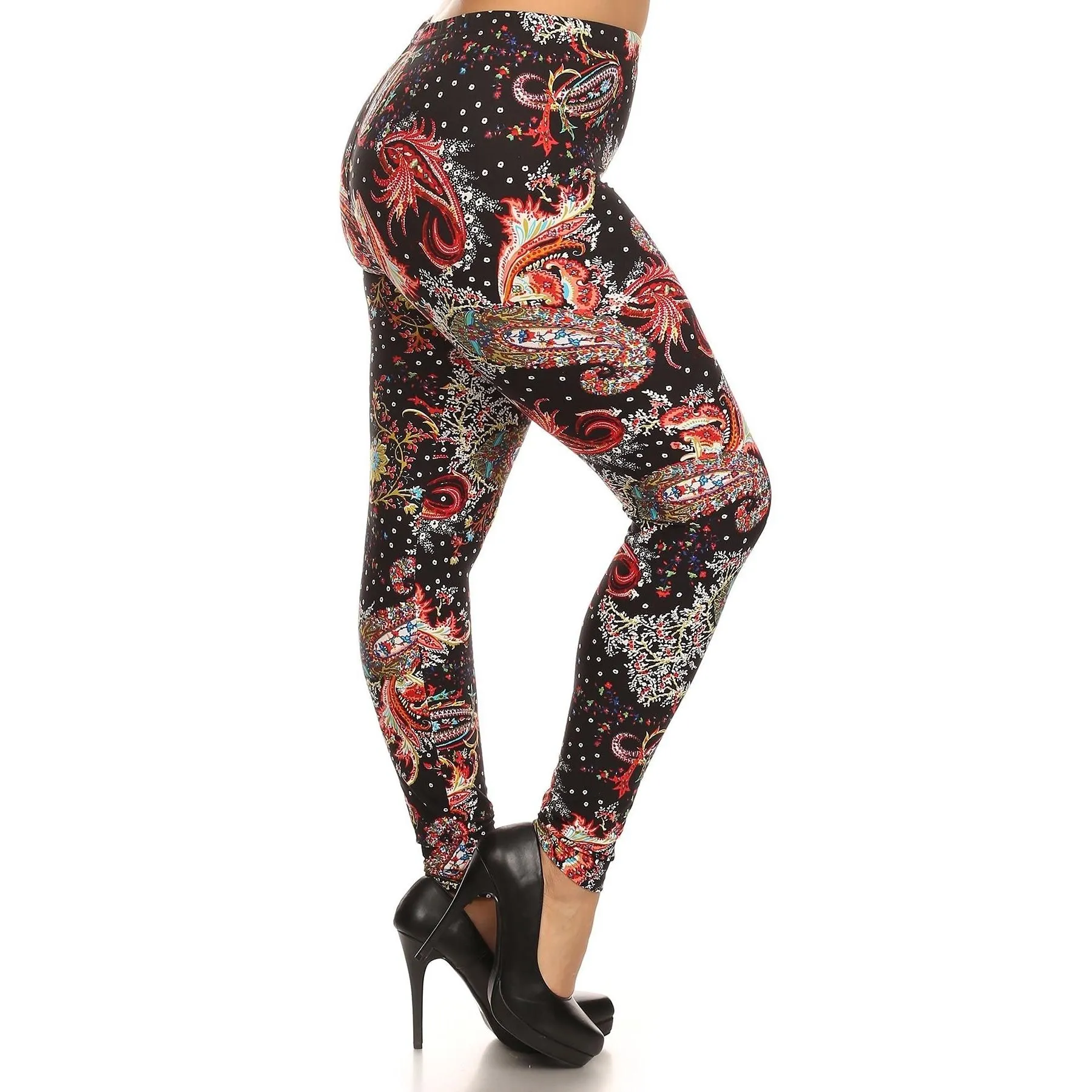 Plus size multi-color paisley Print Full Length Leggings