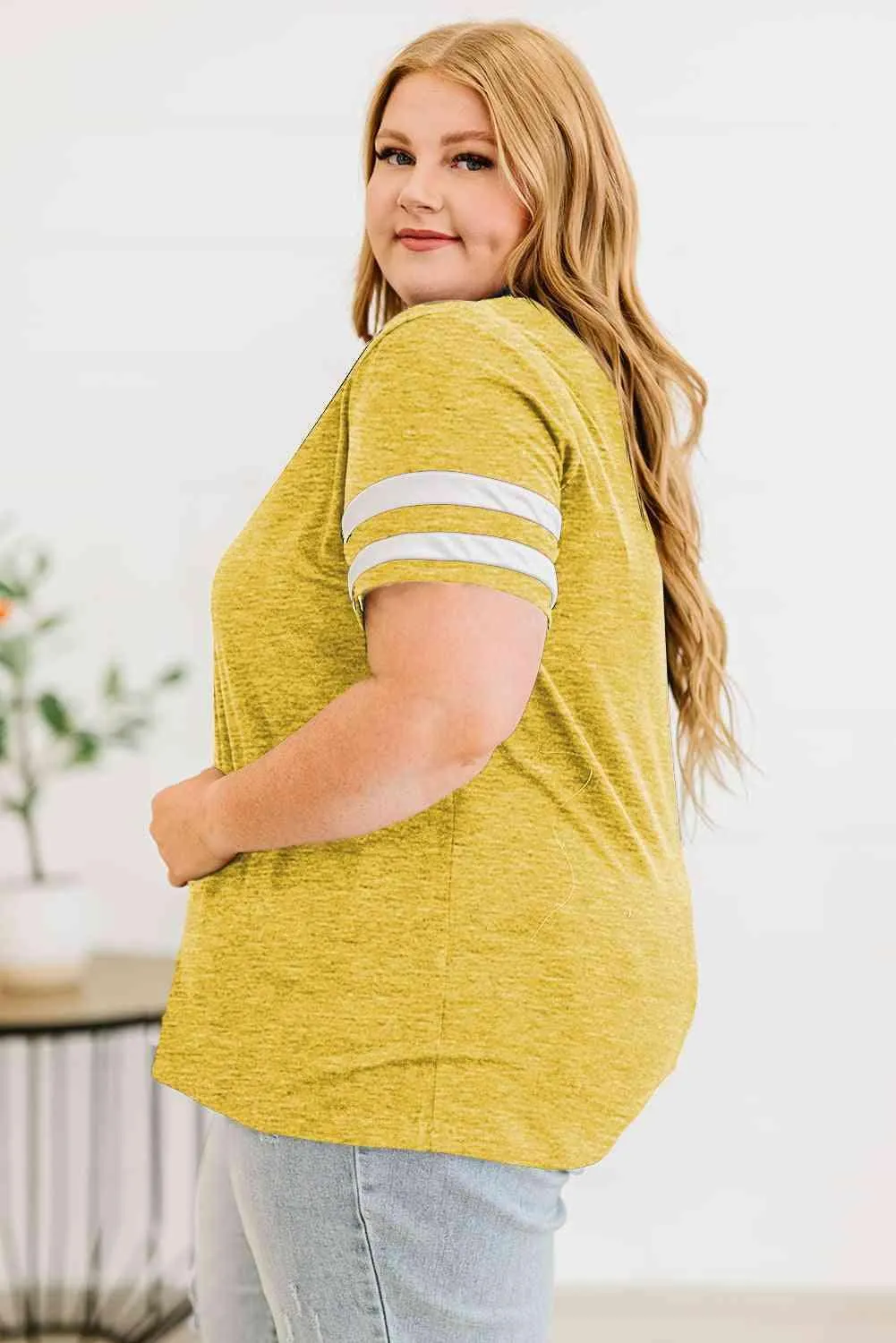 Plus Size Striped V-Neck Tee Shirt