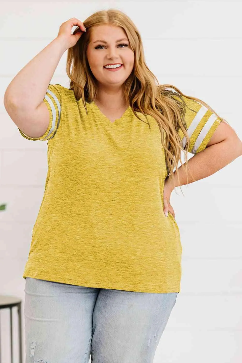 Plus Size Striped V-Neck Tee Shirt