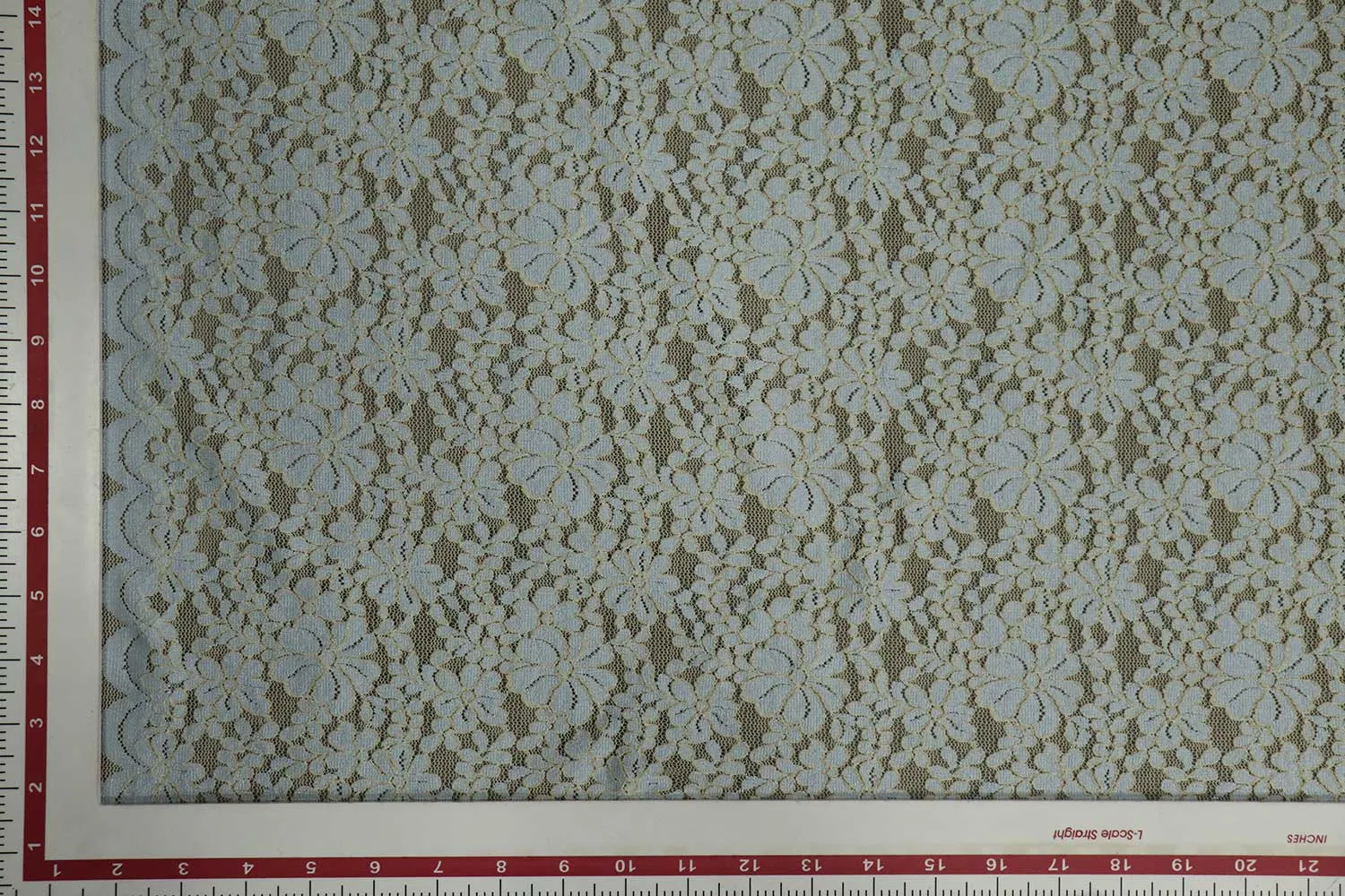 Powder Blue & Cream Floral Lace Polyester Fabric