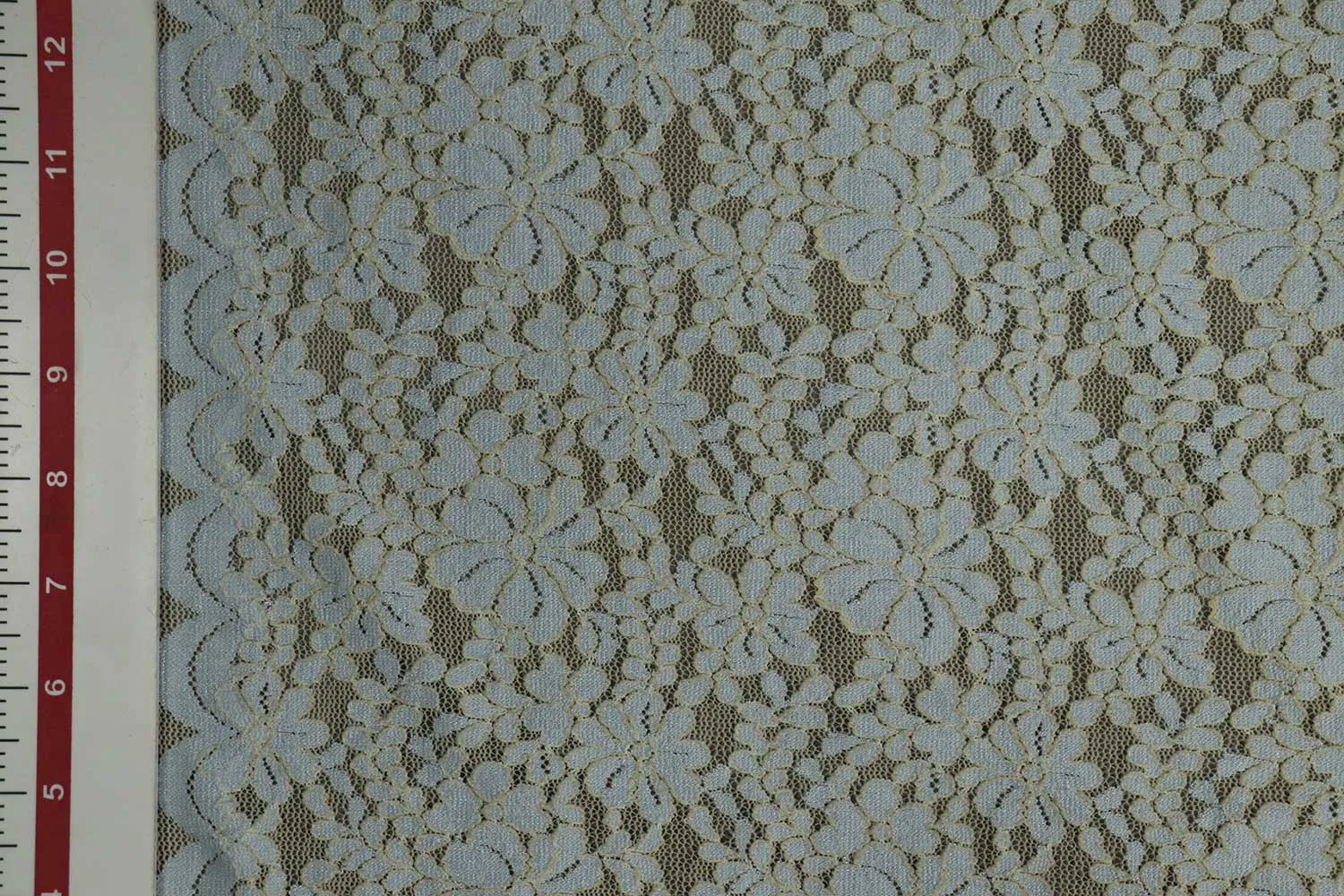 Powder Blue & Cream Floral Lace Polyester Fabric