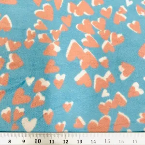 Printed Flannelette Fabric, Hearts Blue Sea -110cm Width