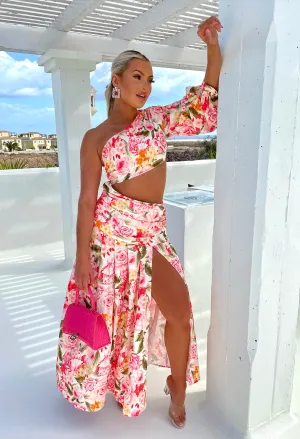 Pure Beauty Multi One Sleeve Floral Leg Split Maxi Dress