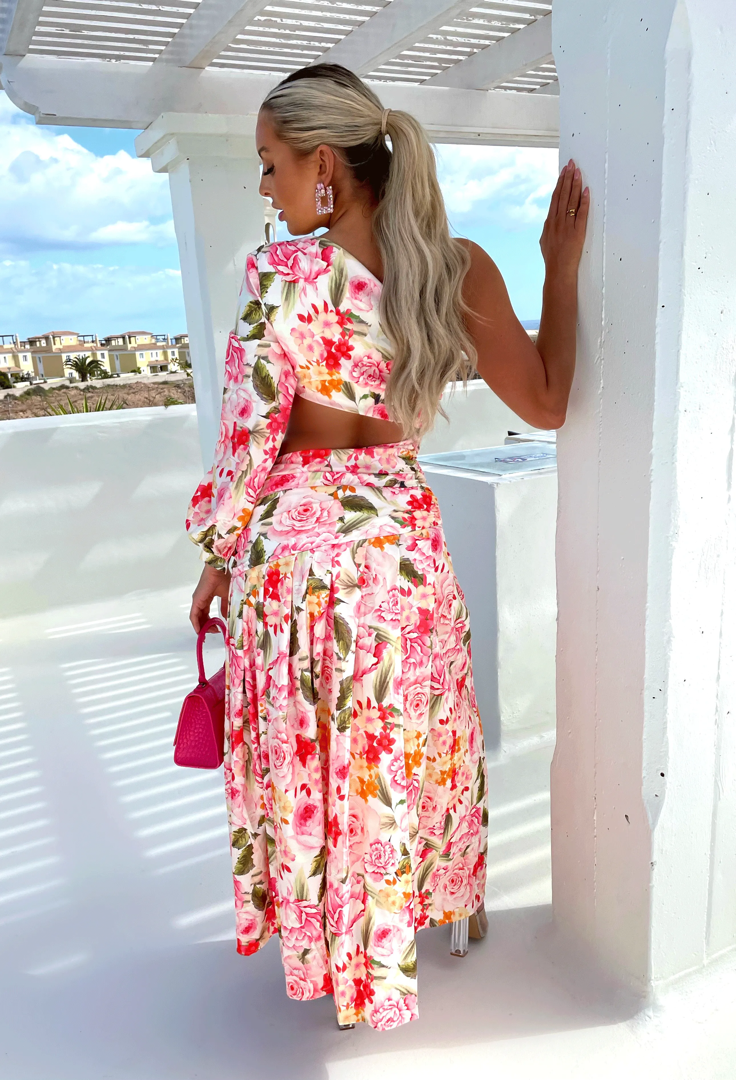 Pure Beauty Multi One Sleeve Floral Leg Split Maxi Dress