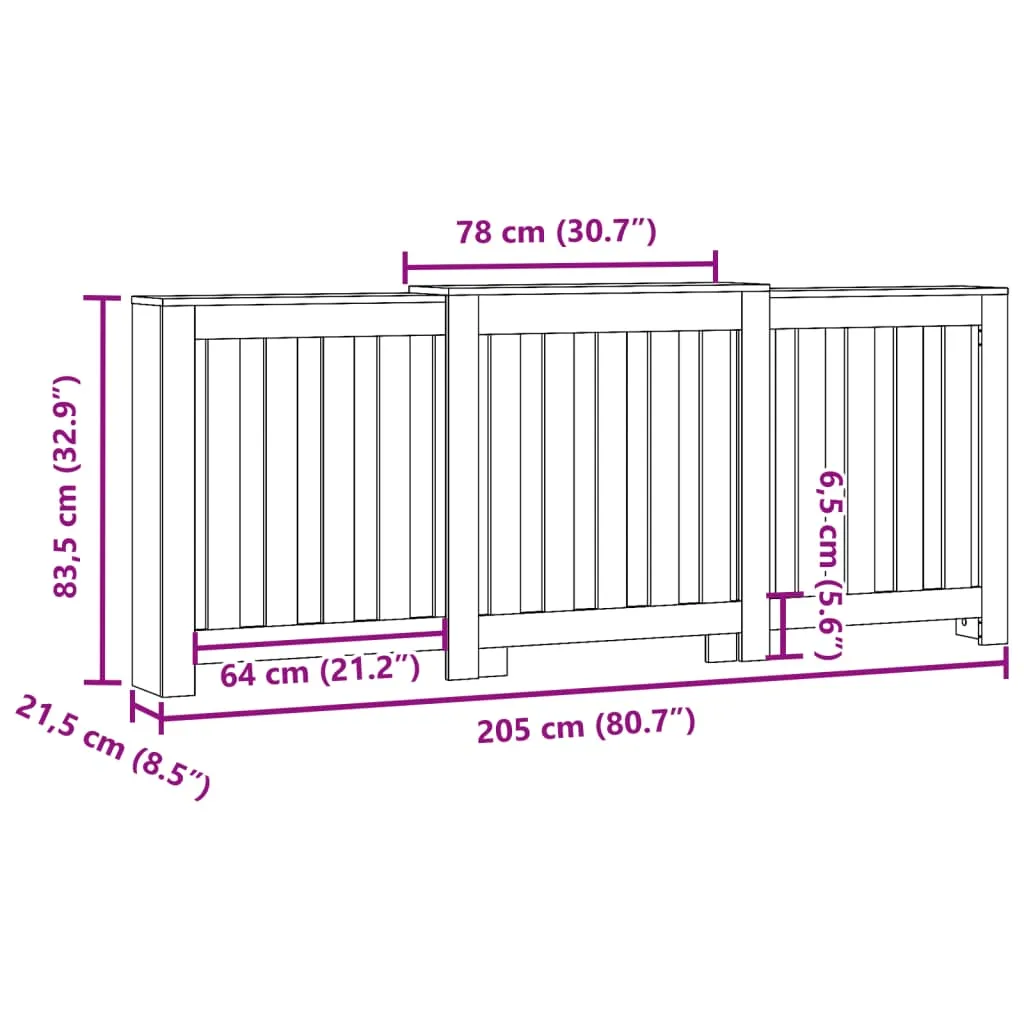 Radiator Cover Old Wood 205x21.5x83.5 cm Engineered Wood