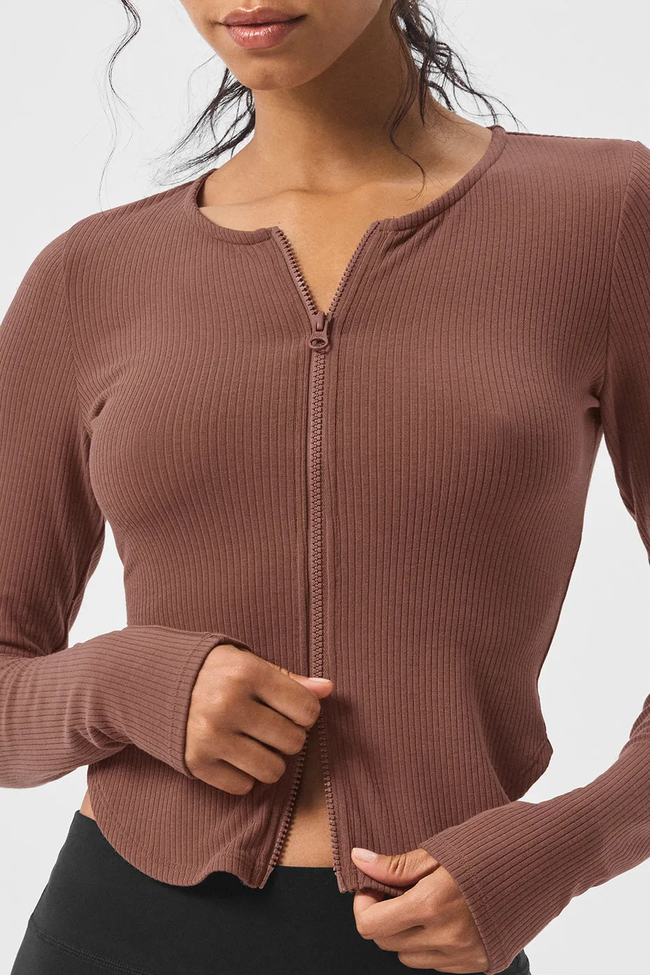 Ribbed Stardust Long Sleeve - Chestnut