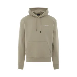 Signature Embroidered Logo Hoodie in Light Khaki