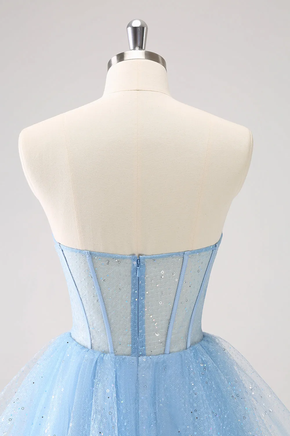 Sky Blue A Line Sweetheat Corset Tulle Mini Dress with Sequins