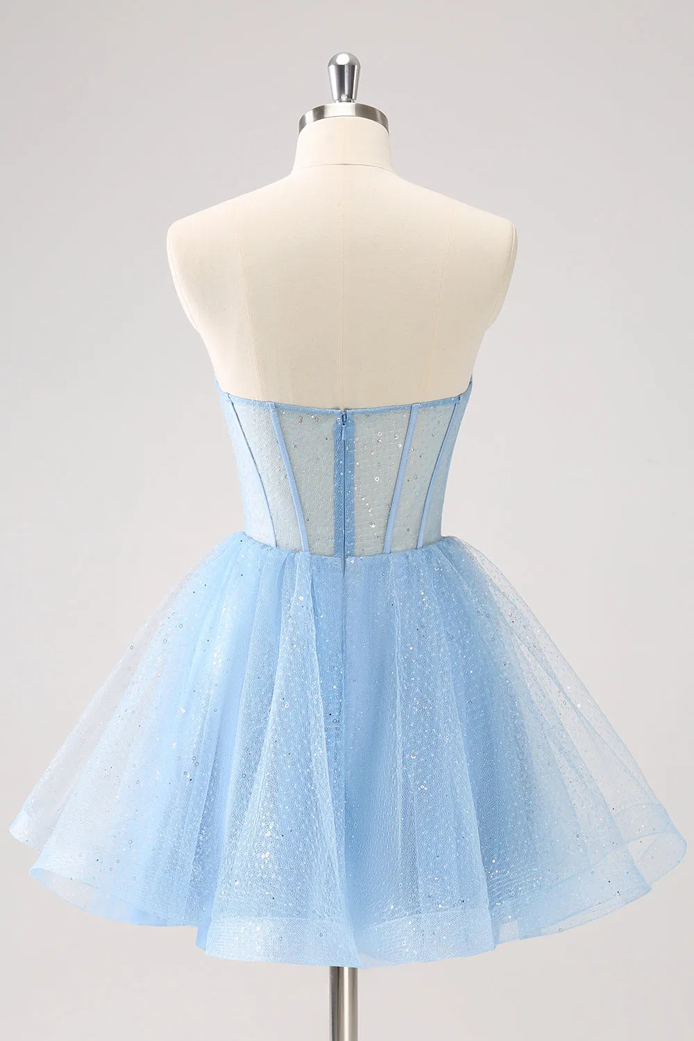 Sky Blue A Line Sweetheat Corset Tulle Mini Dress with Sequins