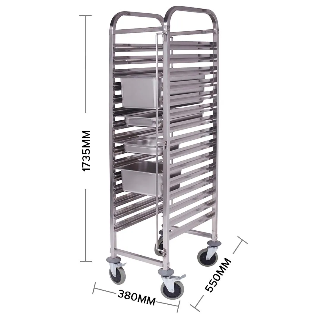 SOGA Gastronorm Trolley 16 Tier Stainless Steel Bakery Trolley Suits GN 1/1 Pans