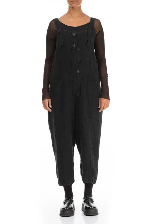 Strappy Black Mélange Linen Dungaree Jumpsuit