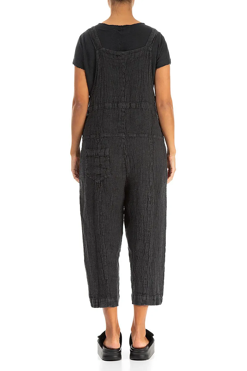 Strappy Forest Grey Mélange Linen Dungaree Jumpsuit