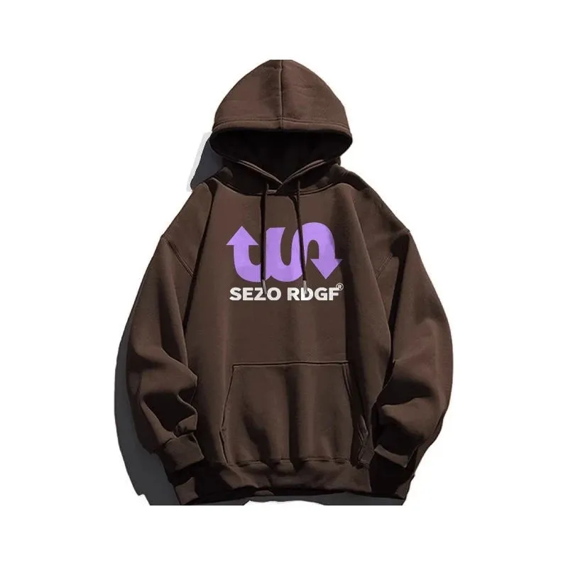 Street Hooded Drawstring Chic Letter Printing Women Hoodies Loose Solid Color Simple Casual Fashion Pocket Female Hoodies