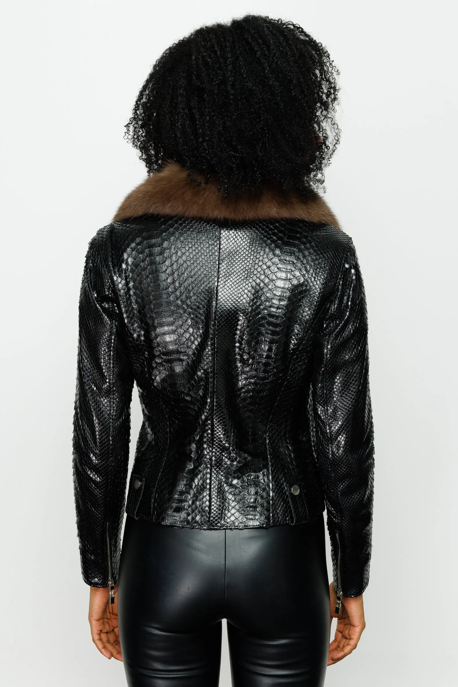 The Formello Pythn Black Leather Women Jacket