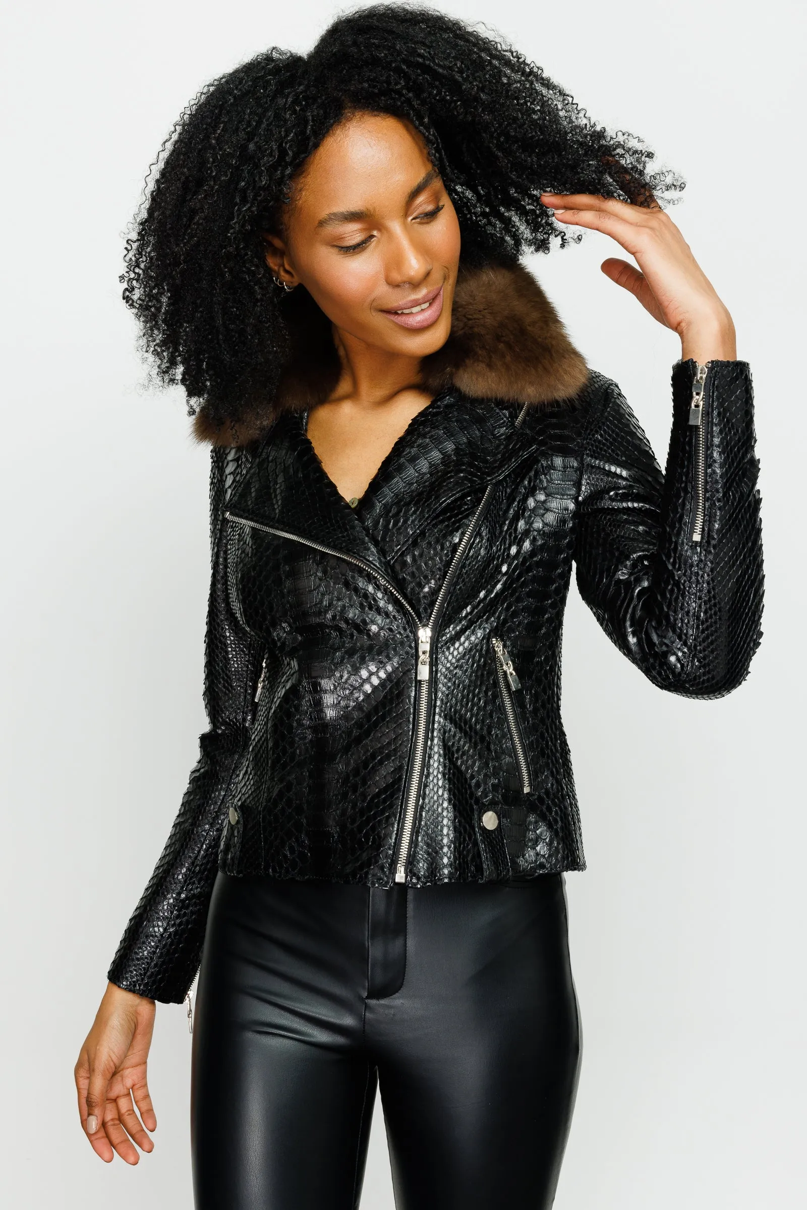 The Formello Pythn Black Leather Women Jacket