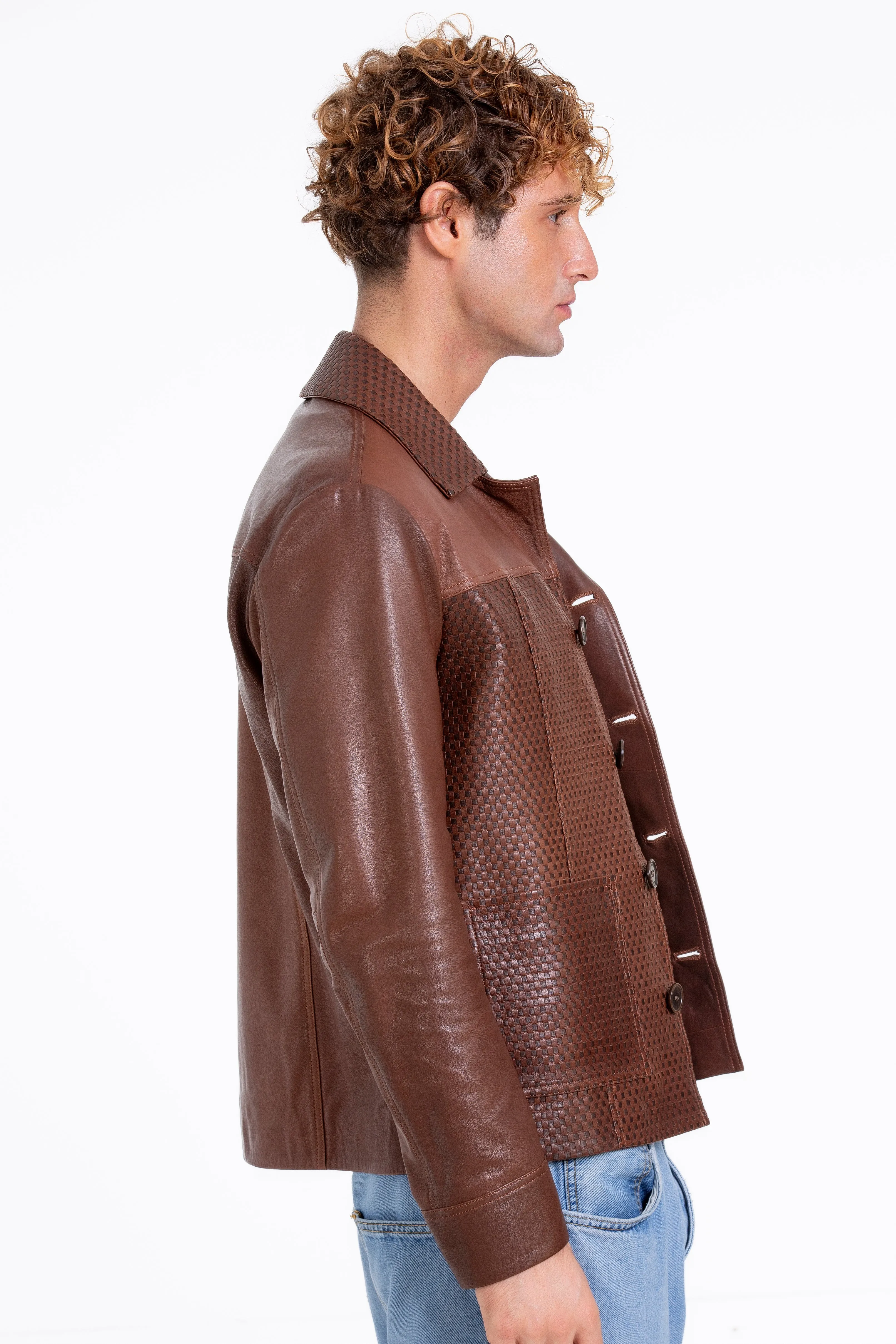 The Glasgow Tan Handwoven Leather Men Jacket