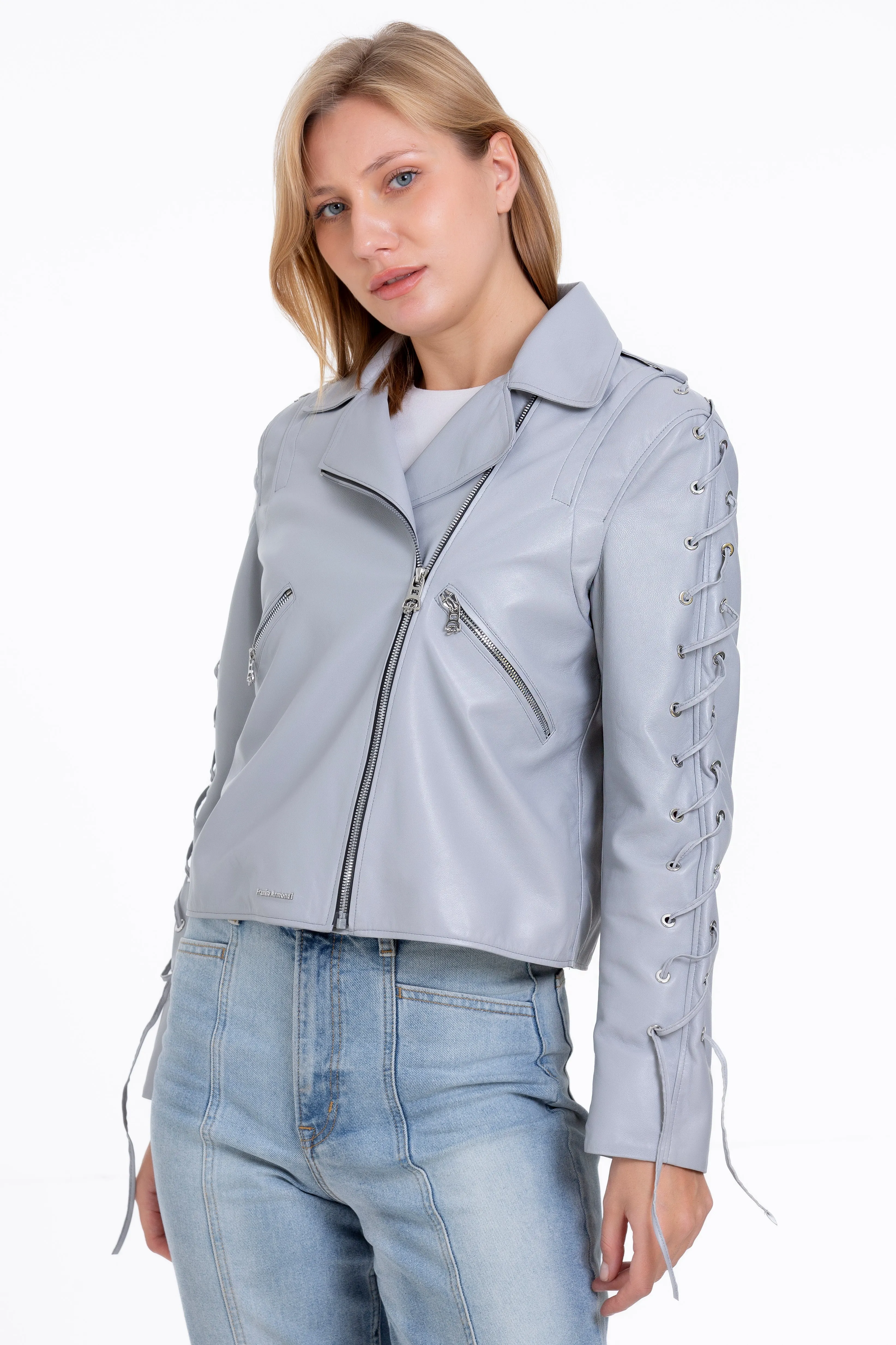 The Isola Leather Gray Women Jacket