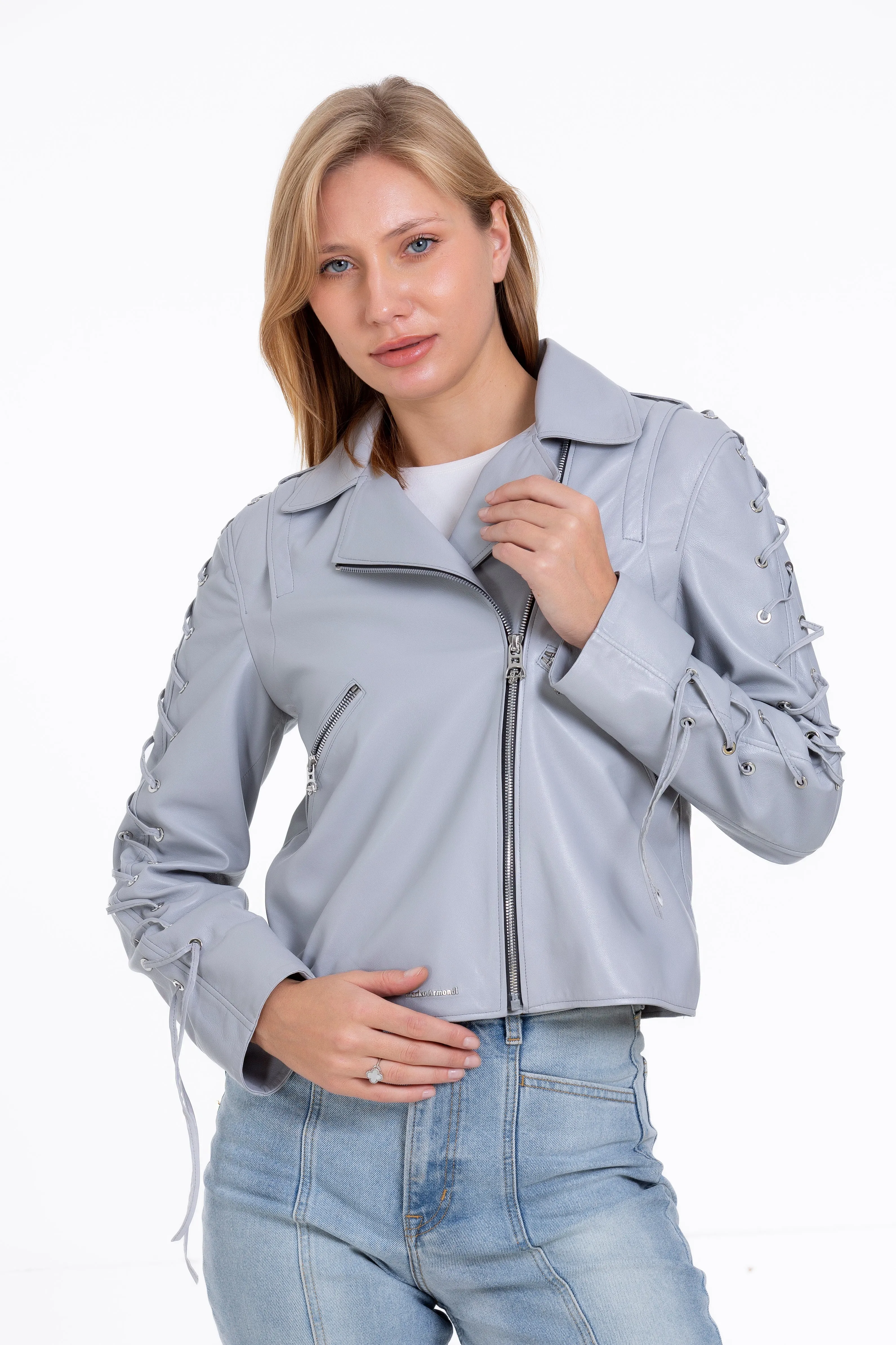 The Isola Leather Gray Women Jacket