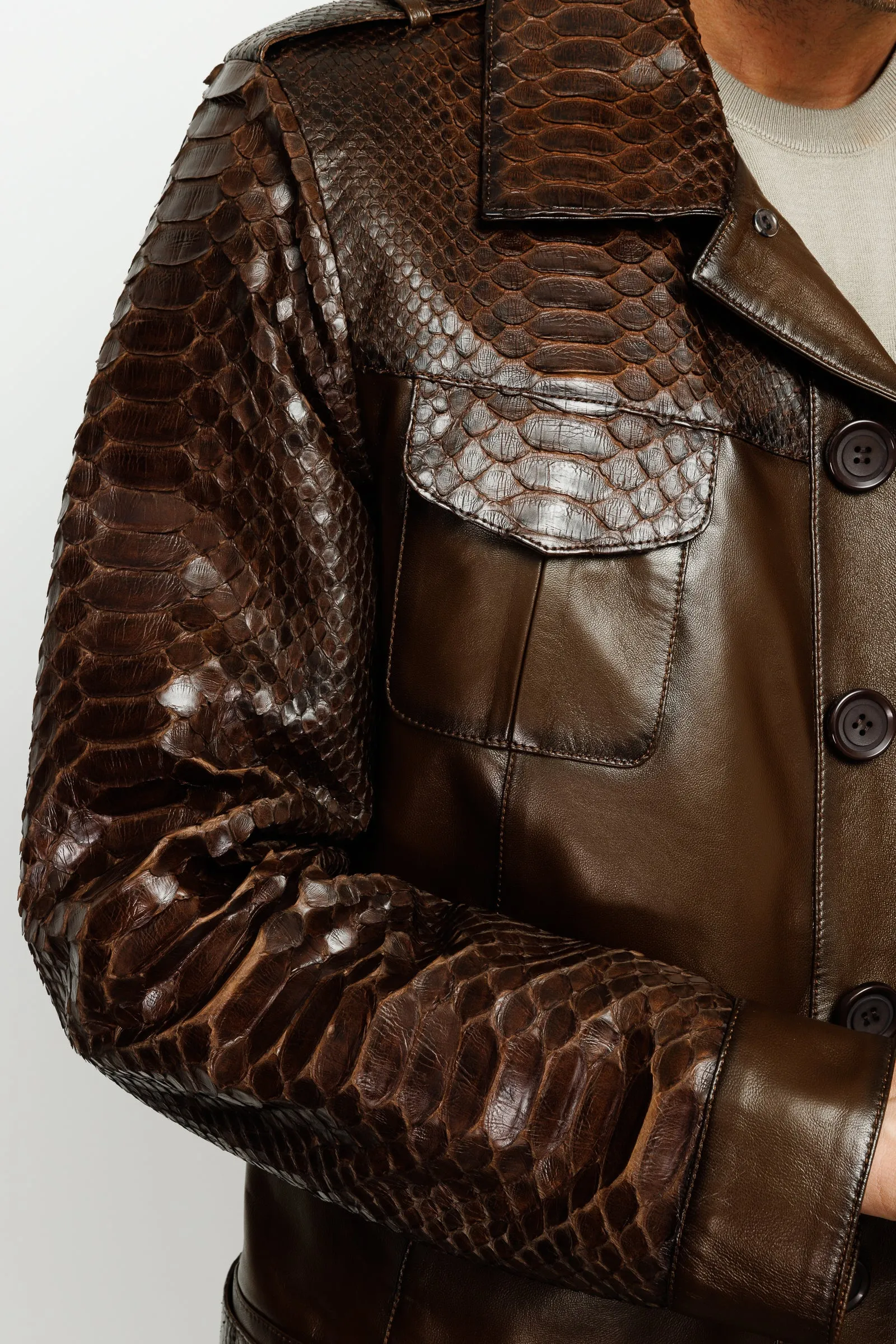 The Manteca Pythn Skin Brown Leather Men Jacket